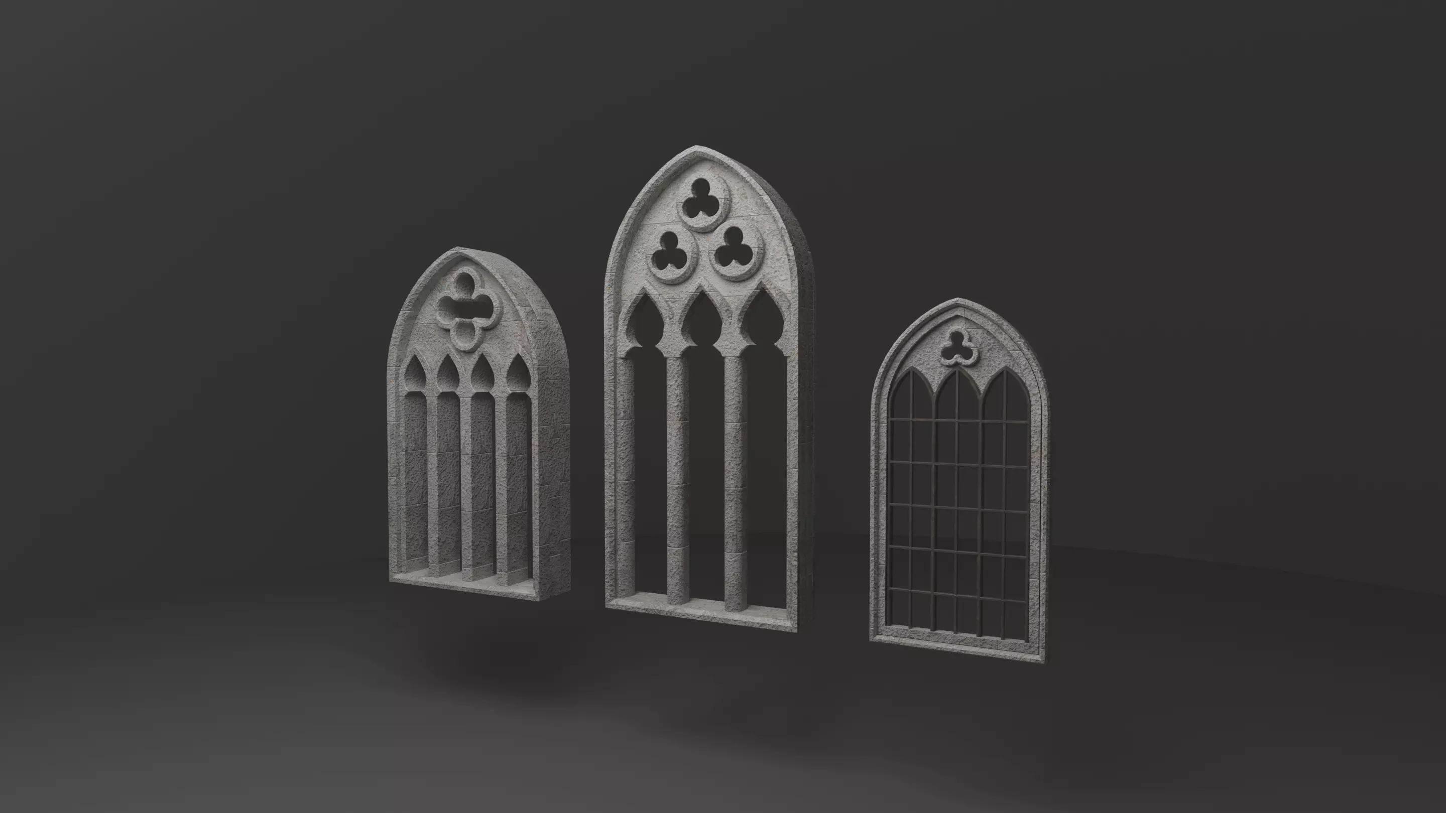 Gothic Medieval Window Set 3D model_0