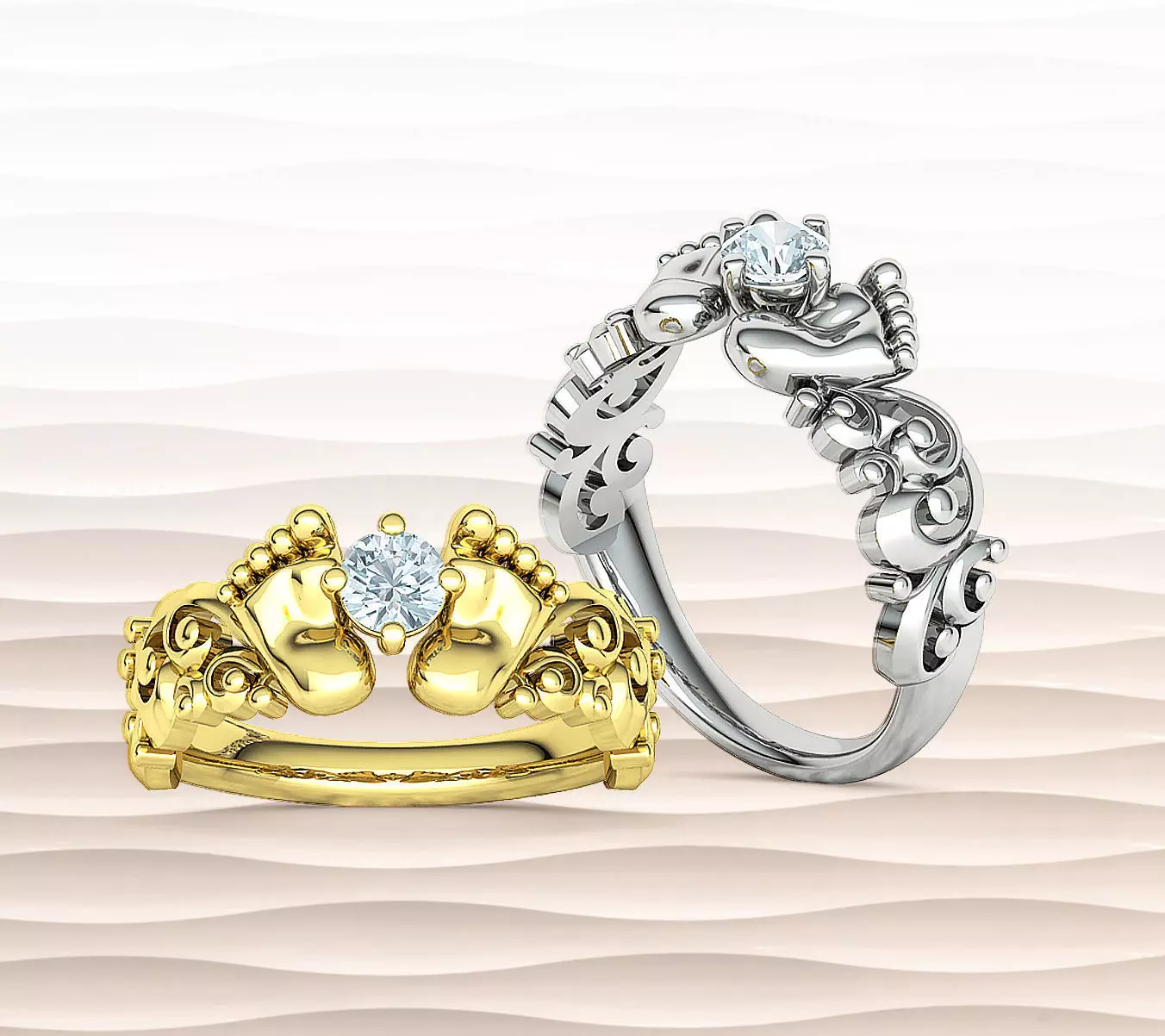 Baby Foot Ring Mother Ring 3dprint model with 4mm stone 3D print model