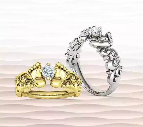 Baby Foot Ring Mother Ring 3dprint model with 4mm stone  3D print model