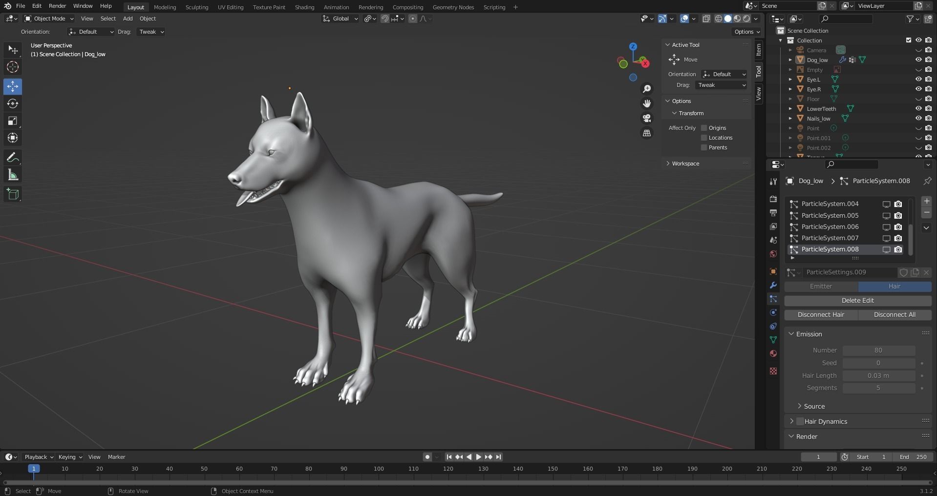 Fur Husky Rigged in Blender Low-poly 3D model_12