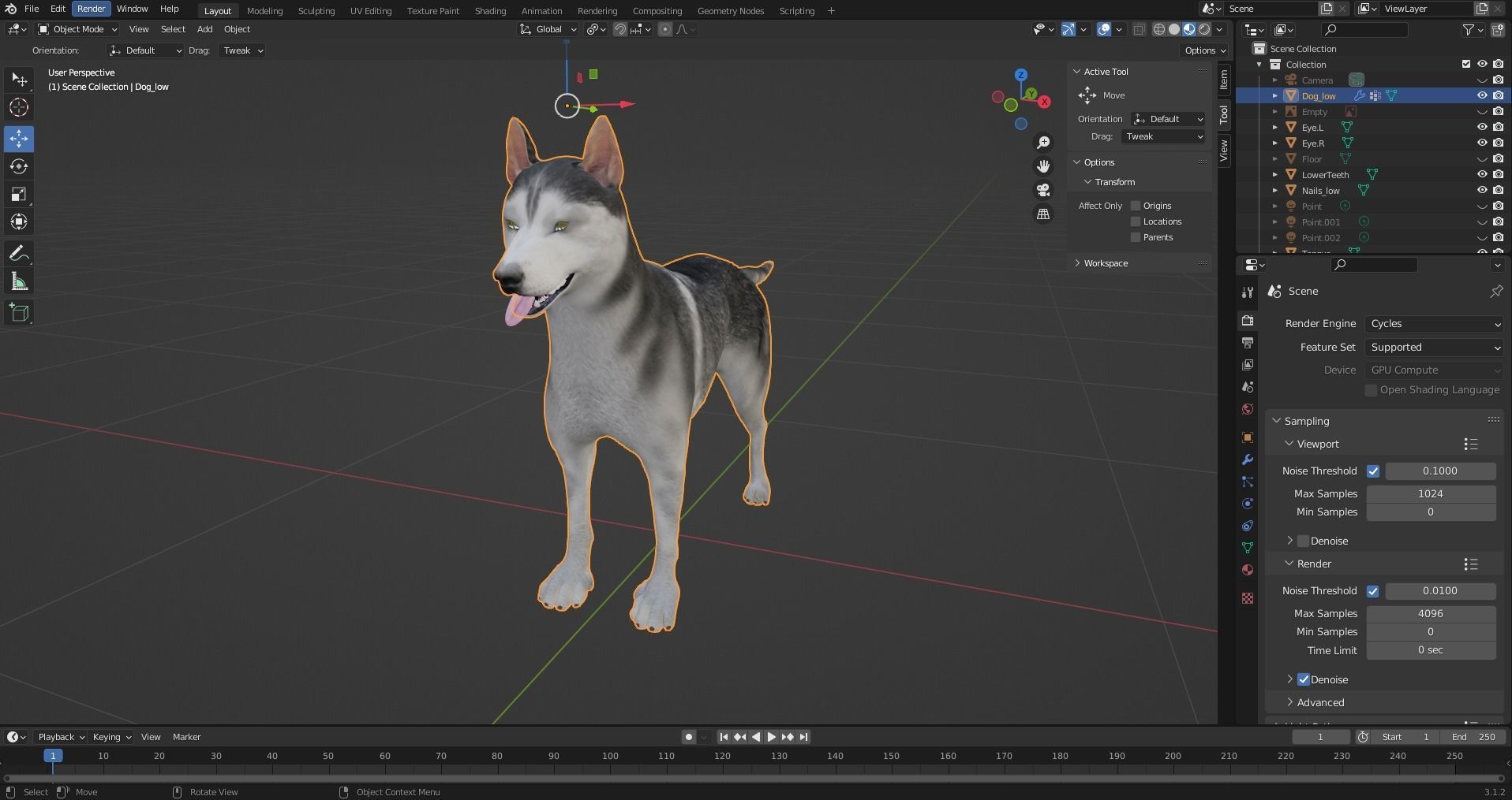 Fur Husky Rigged in Blender Low-poly 3D model_31