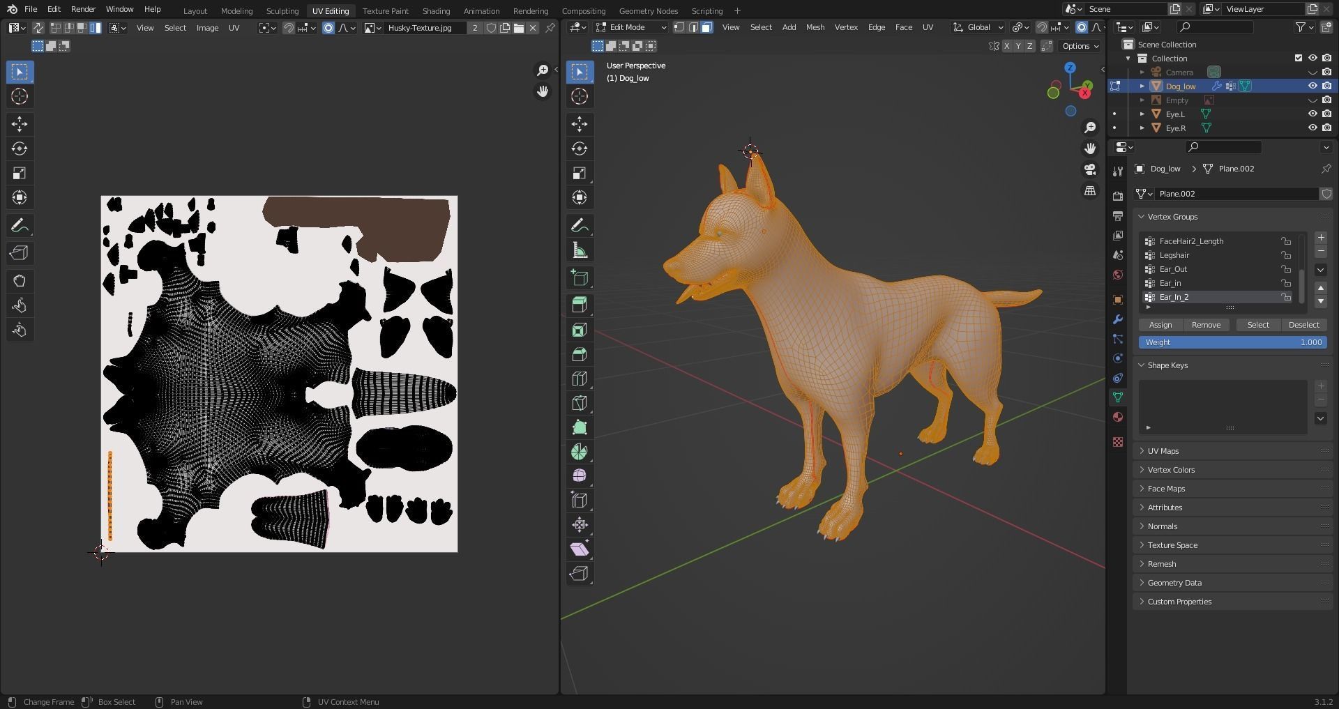 Fur Husky Rigged in Blender Low-poly 3D model_27