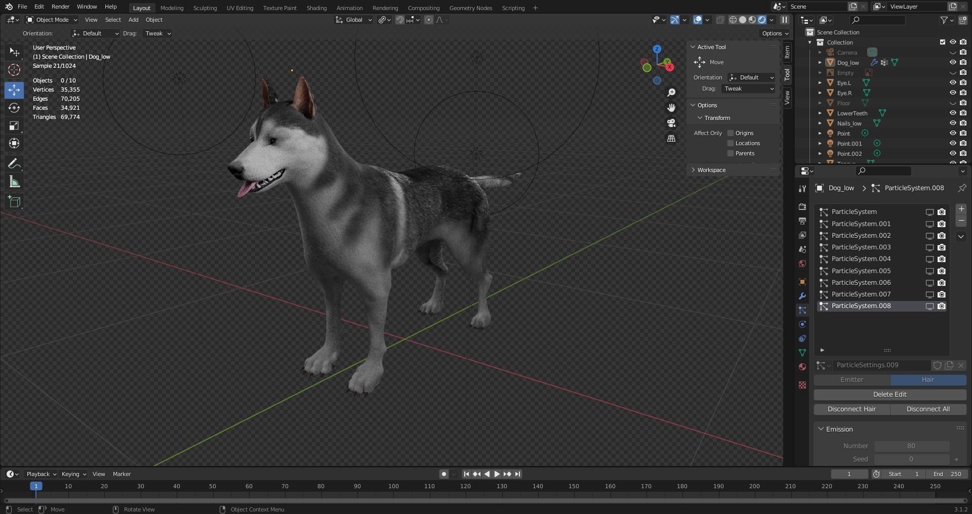 Fur Husky Rigged in Blender Low-poly 3D model_16