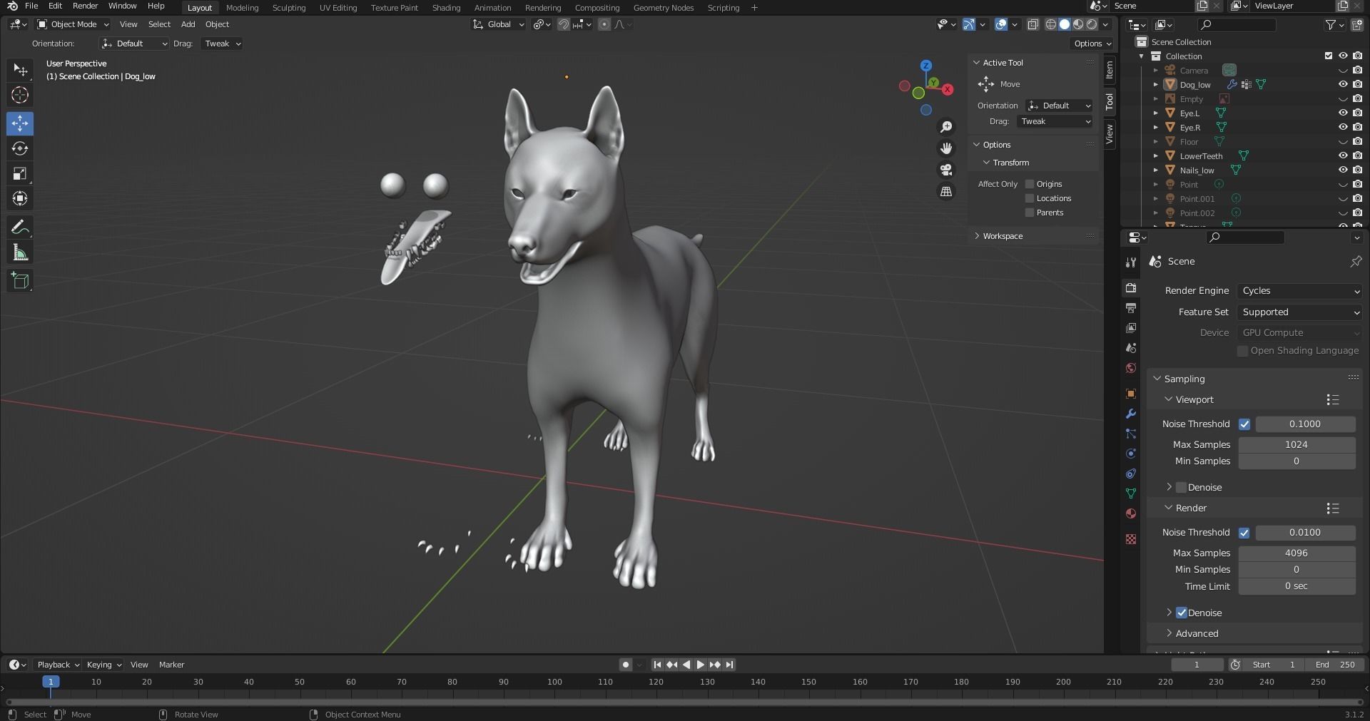 Fur Husky Rigged in Blender Low-poly 3D model_30