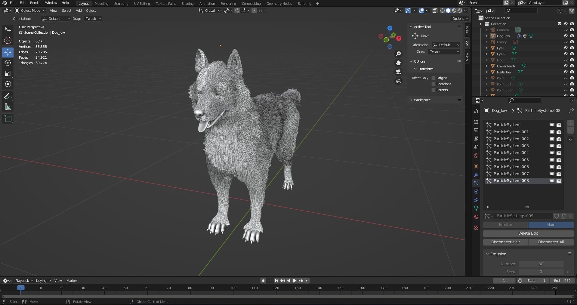 Fur Husky Rigged in Blender Low-poly 3D model_33