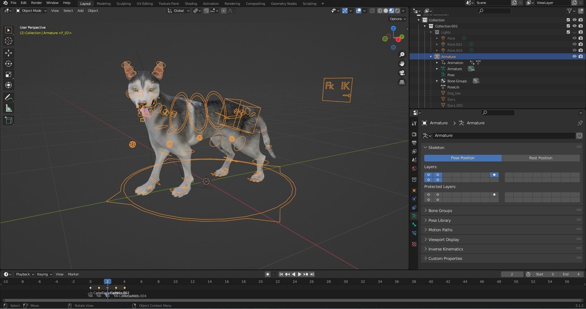 Fur Husky Rigged in Blender Low-poly 3D model_11