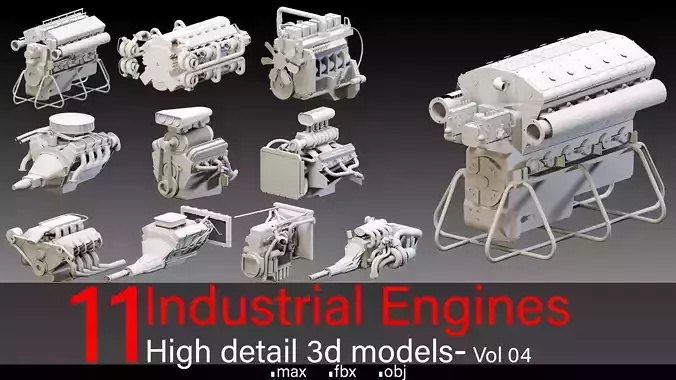 11 Industrial Engines- Vol 04- High detail 3d models Low-poly 3D model