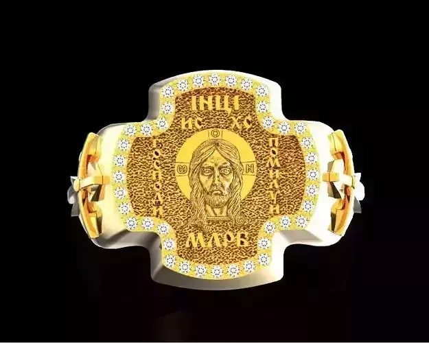 ring cross with the face of jesus  751 3D print model