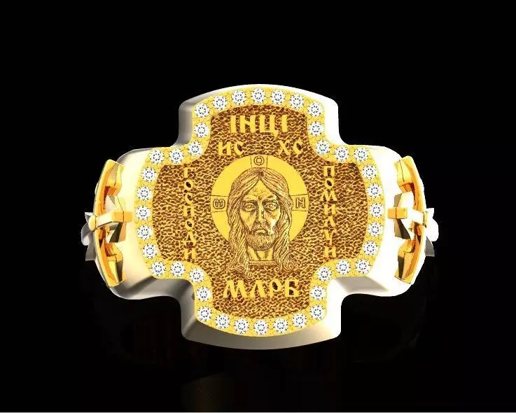 ring cross with the face of jesus  751 3D print model_0