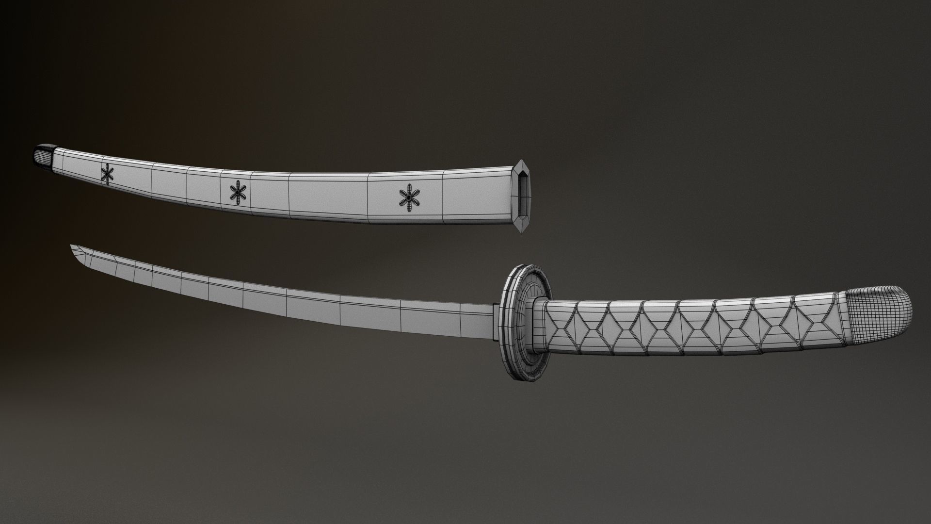 Japanese Katana Sword Low-poly 3D model_3