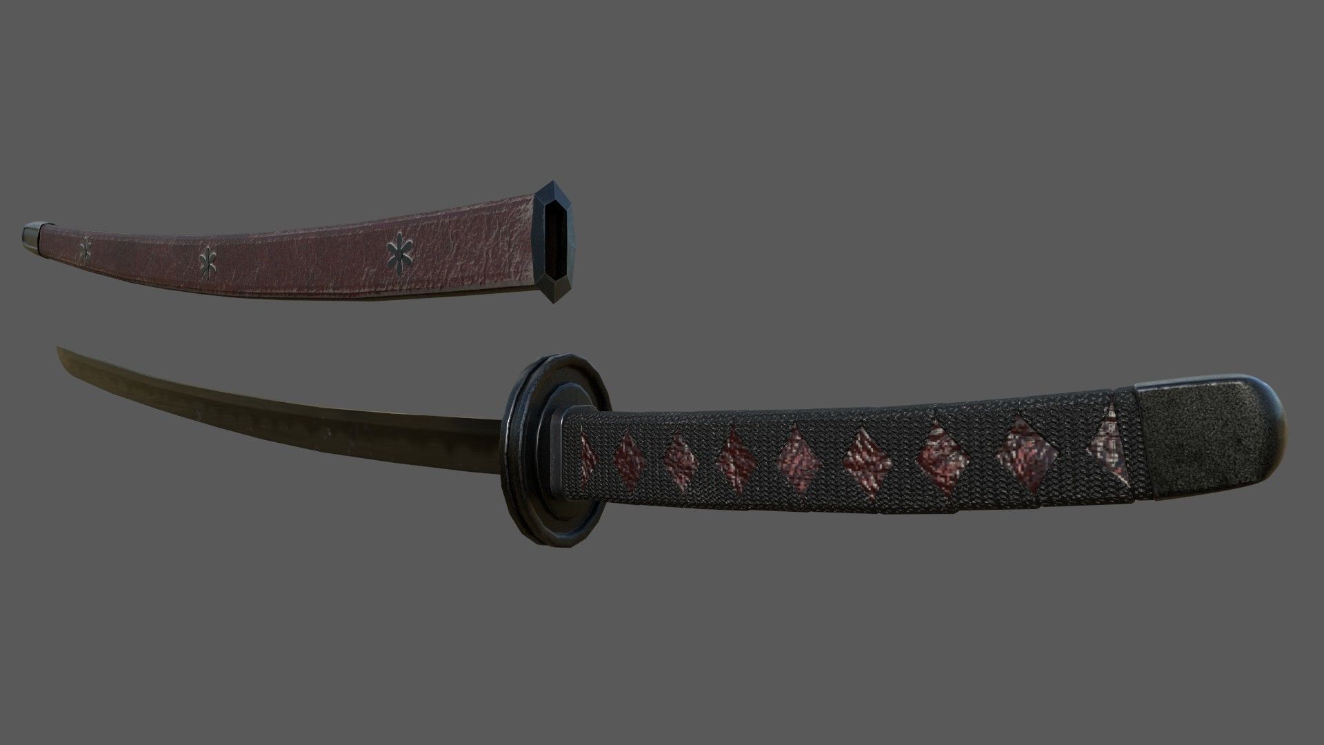 Japanese Katana Sword Low-poly 3D model_1