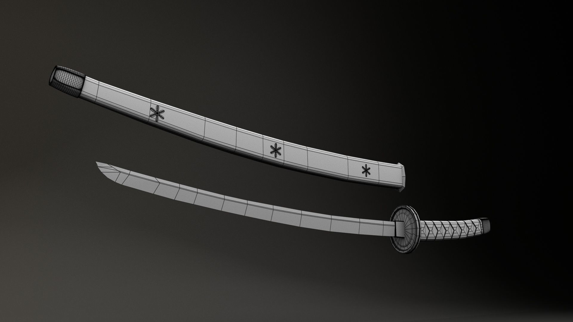 Japanese Katana Sword Low-poly 3D model_4