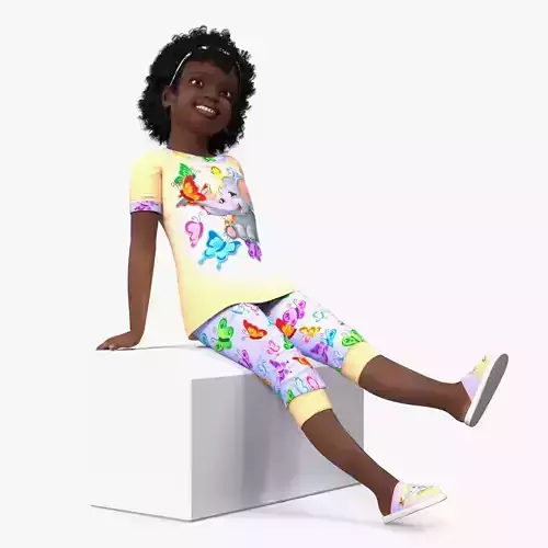 Black Child Girl Home Style Sitting Pose