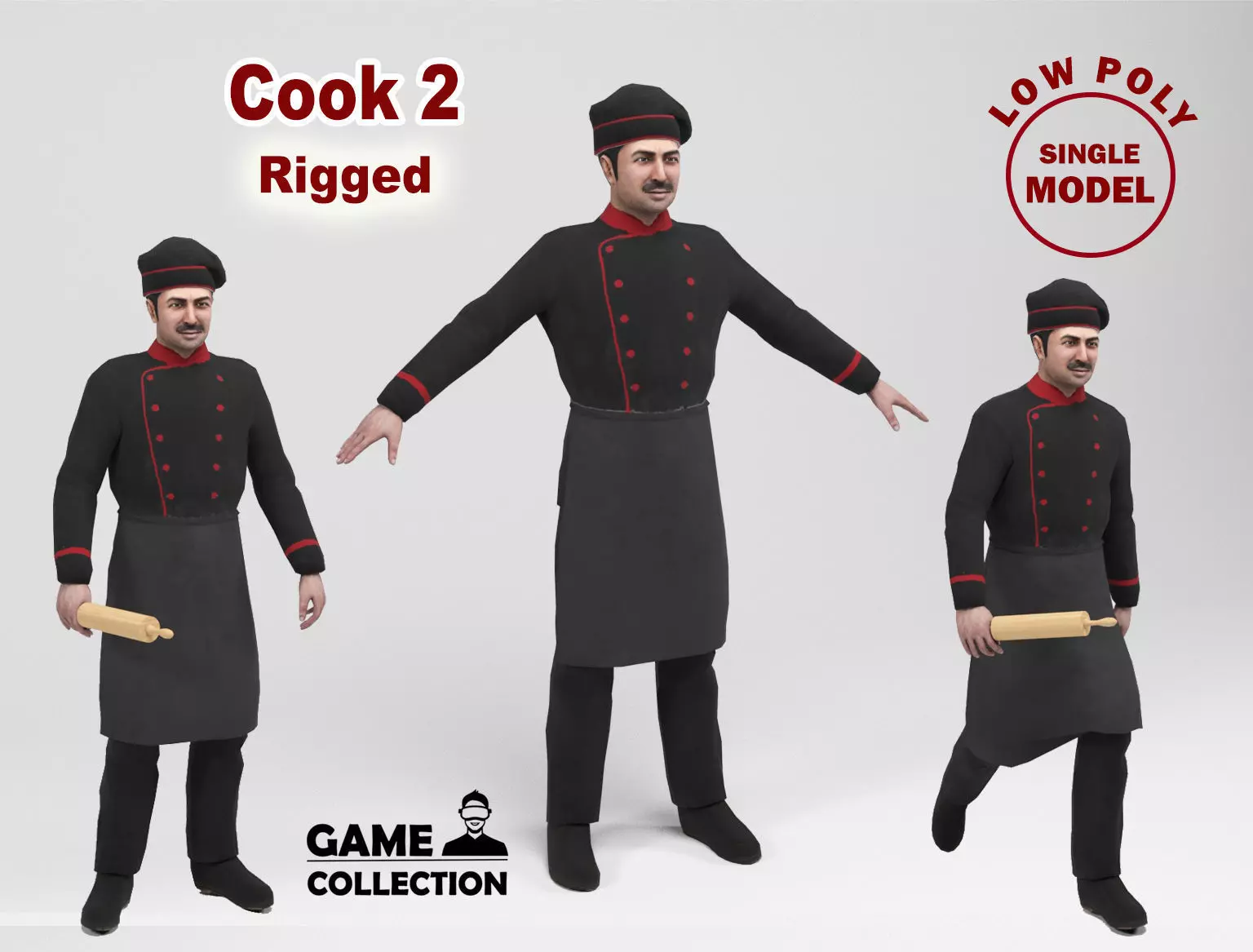 Cook 2 chef Low-poly 3D model_0
