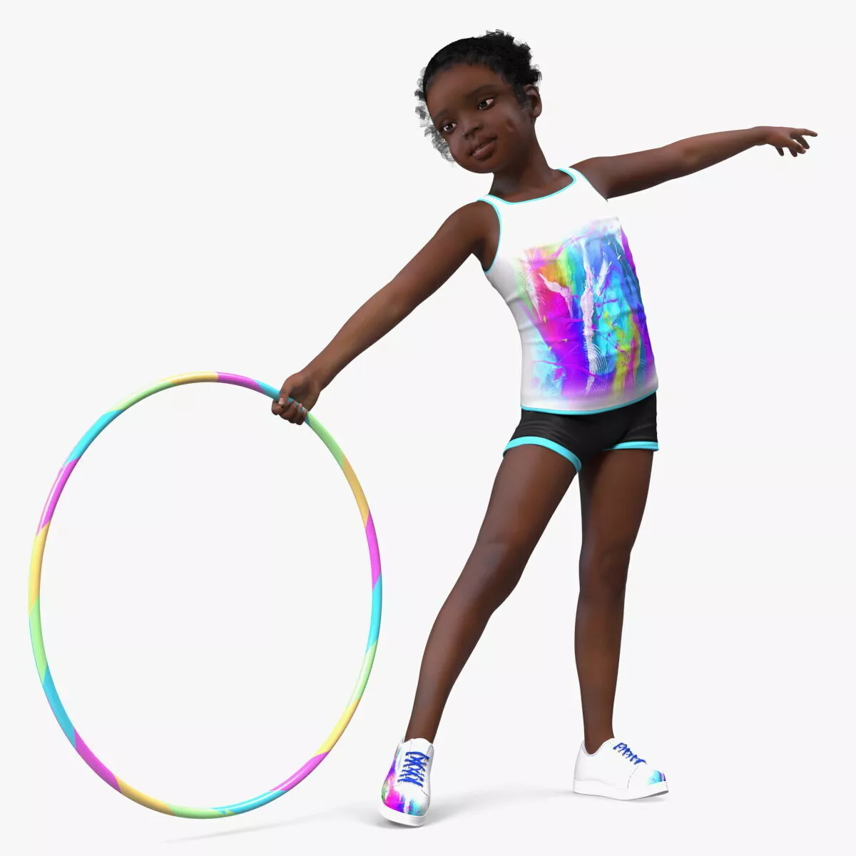 Black Child Girl With Hoop Pose 3D model