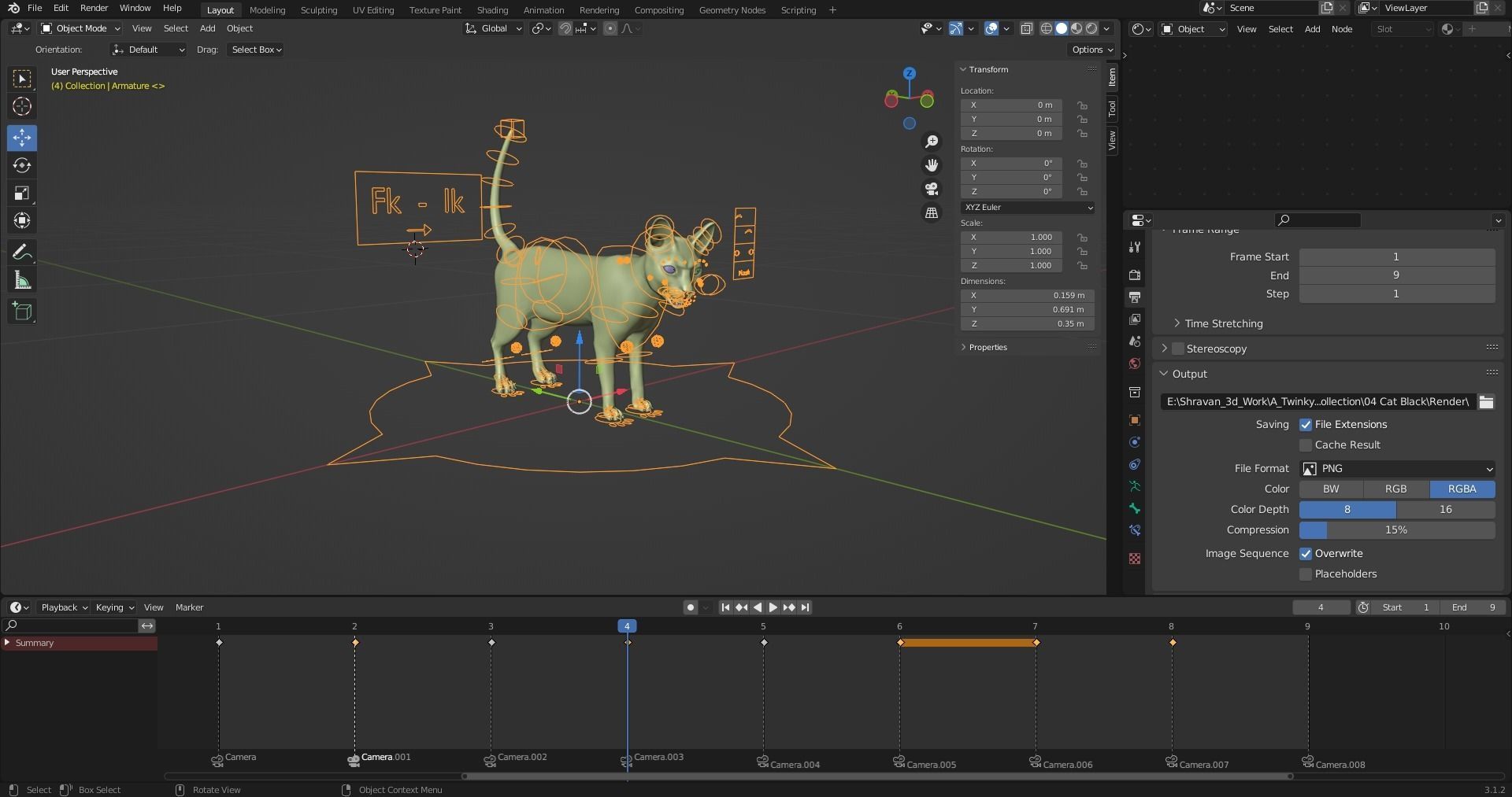 Calico Cat rigged and animated Low-poly 3D model_11