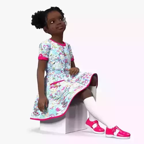Black Child Girl Sitting Pose