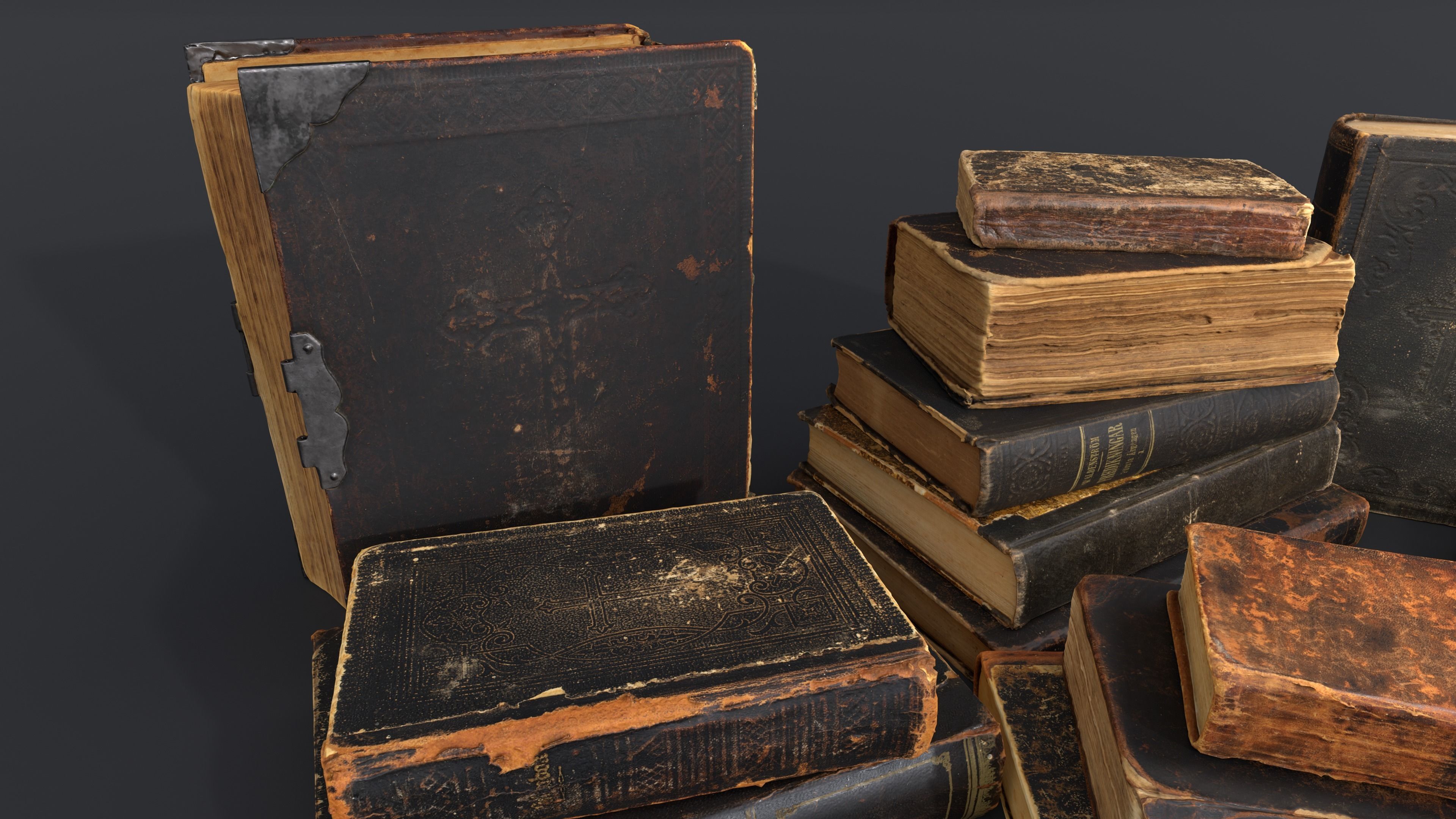 Old Damaged Books set - PBR Game ready Low poly Low-poly 3D model_4