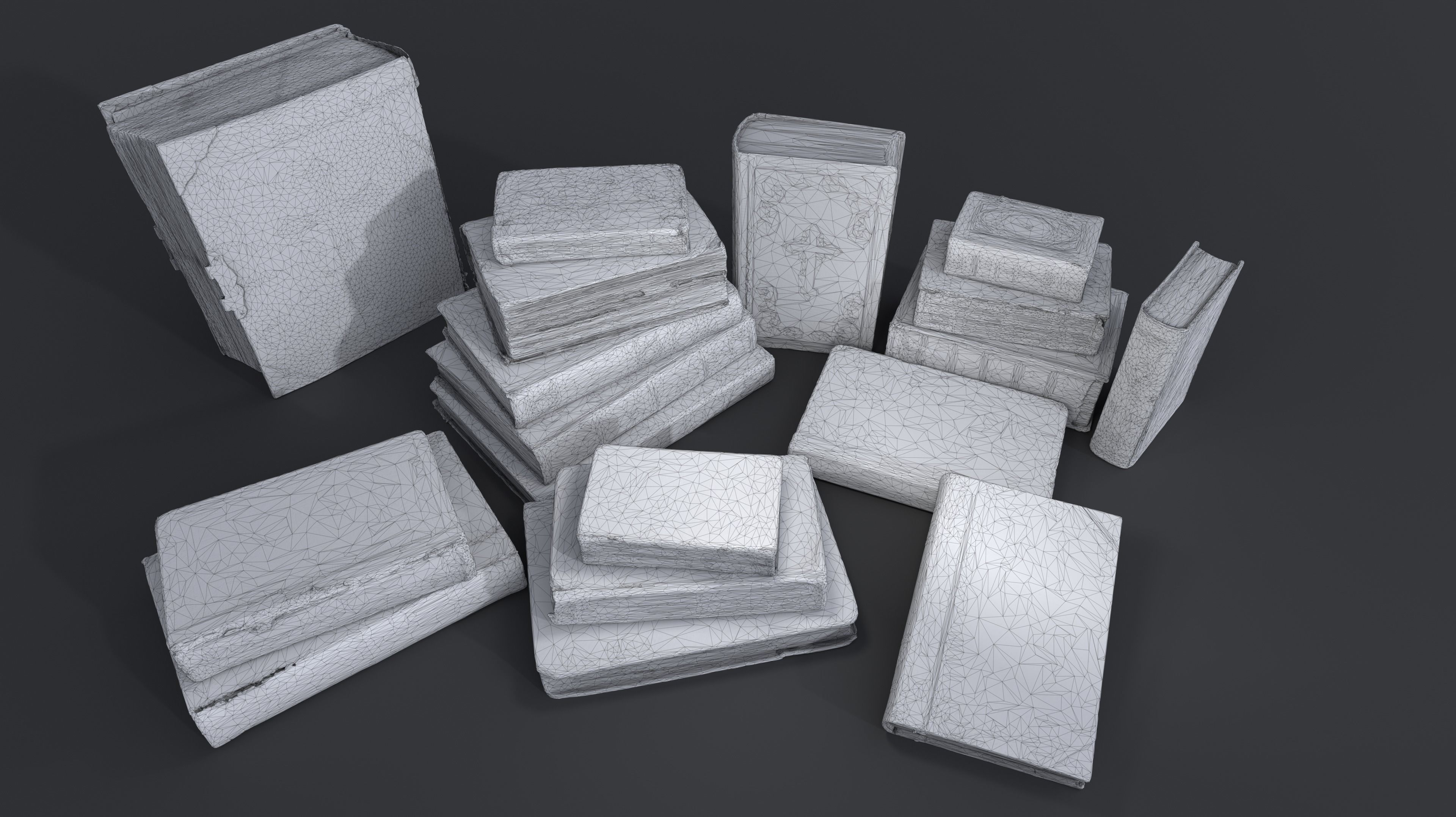 Old Damaged Books set - PBR Game ready Low poly Low-poly 3D model_8