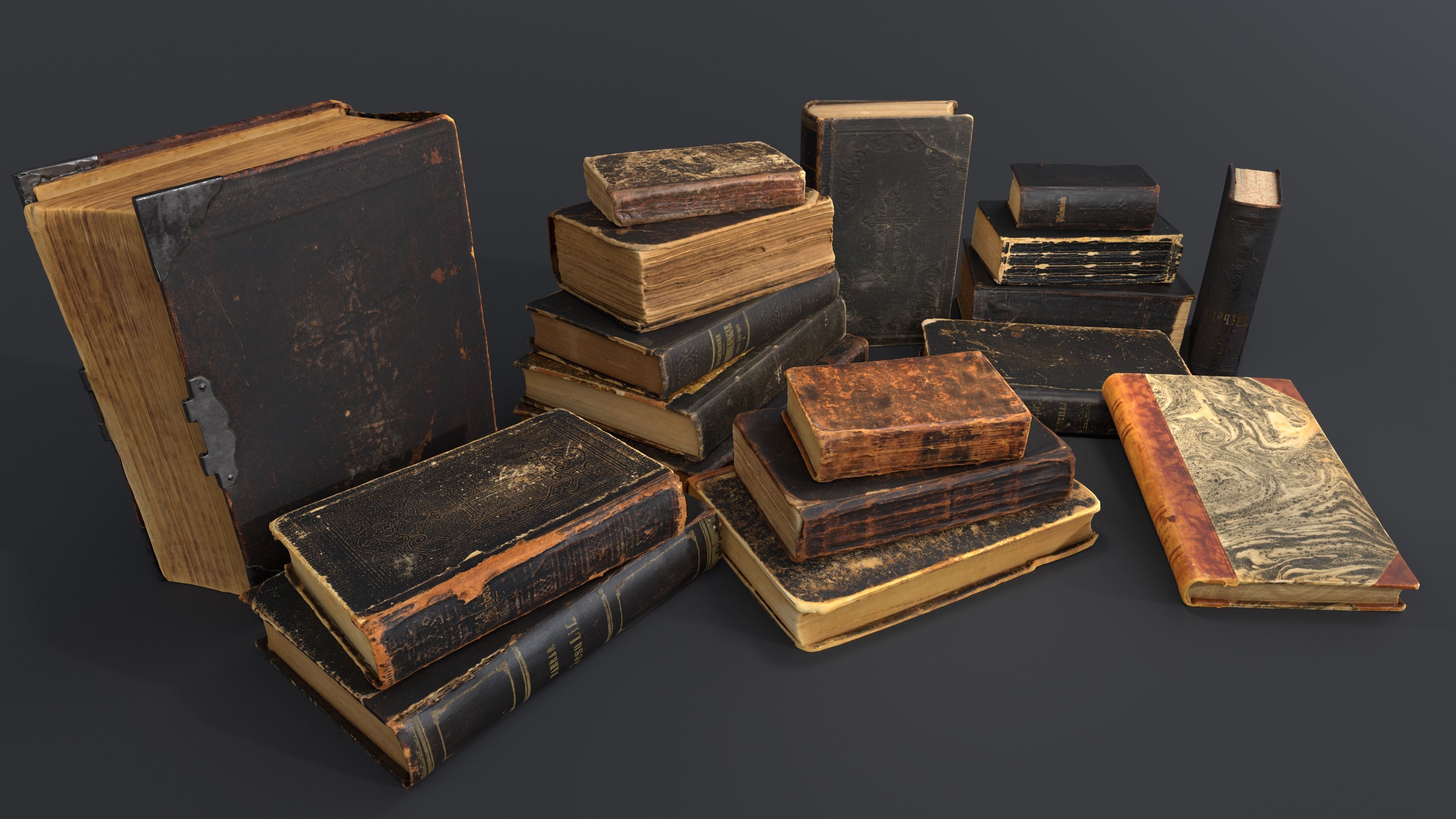 Old Damaged Books set - PBR Game ready Low poly Low-poly 3D model_3
