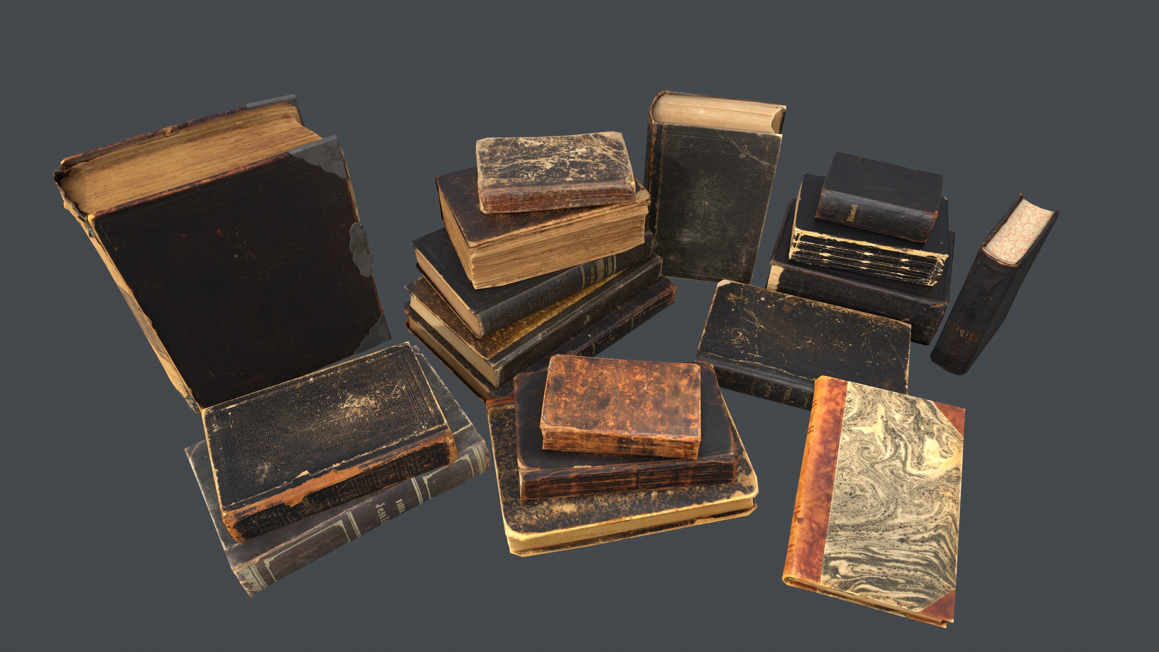 Old Damaged Books set - PBR Game ready Low poly Low-poly 3D model_9