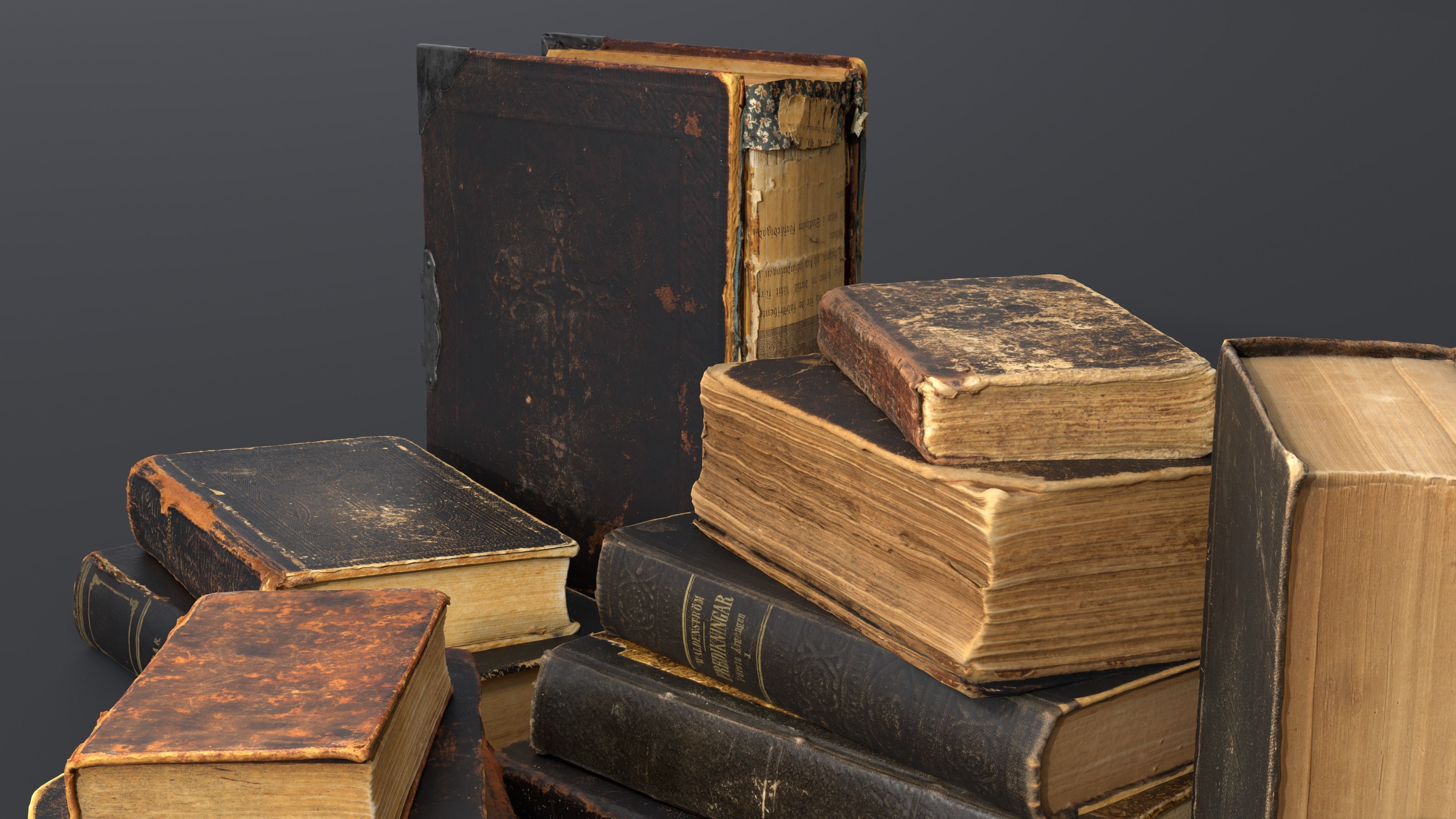 Old Damaged Books set - PBR Game ready Low poly Low-poly 3D model_6