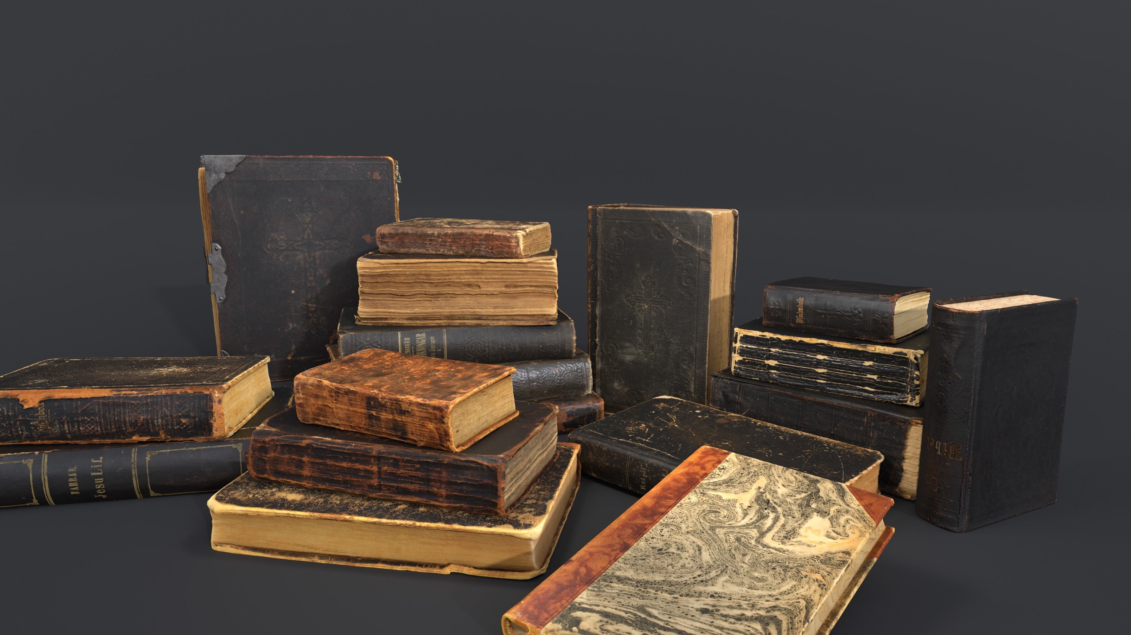 Old Damaged Books set - PBR Game ready Low poly Low-poly 3D model_7