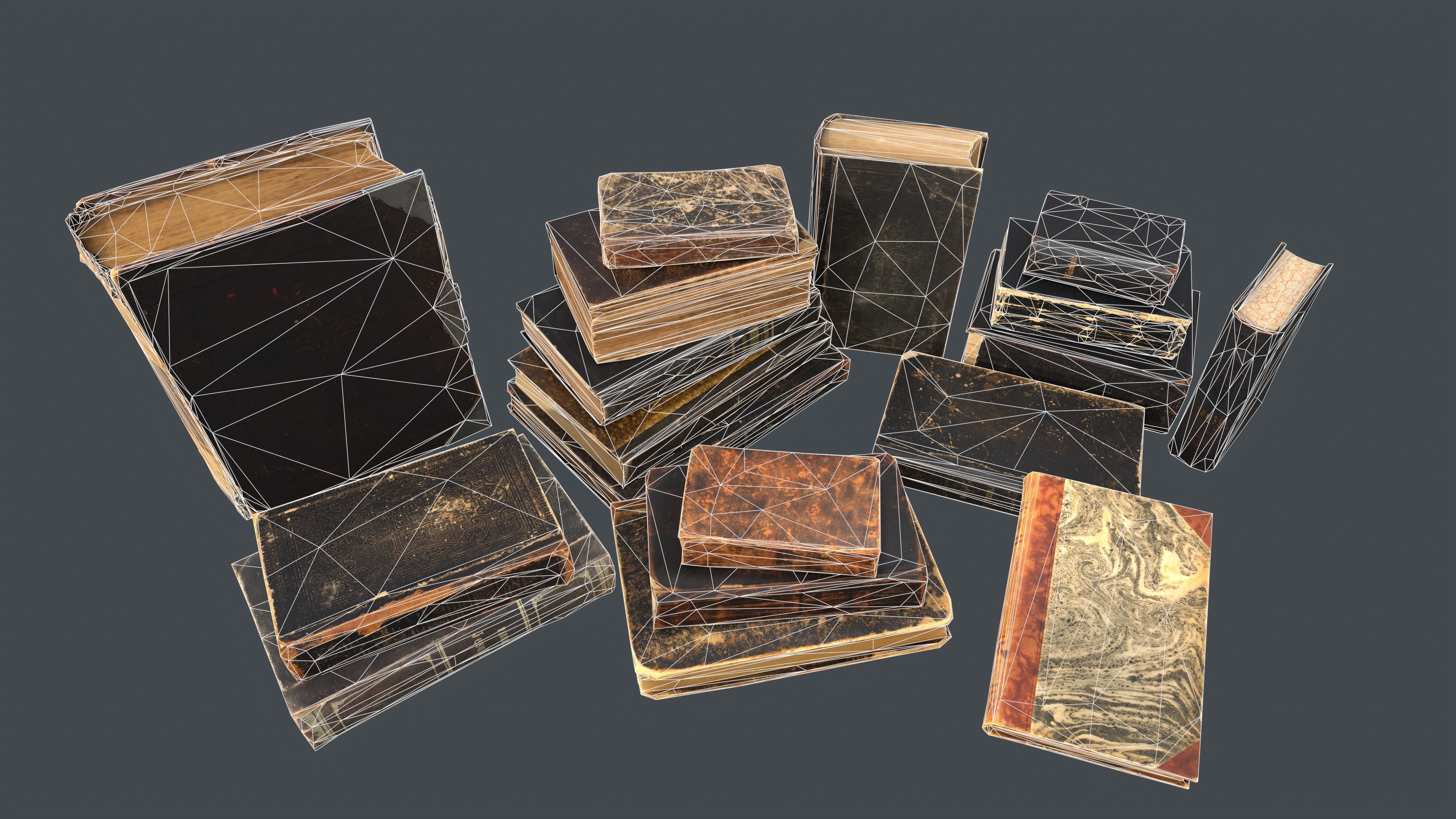 Old Damaged Books set - PBR Game ready Low poly Low-poly 3D model_10
