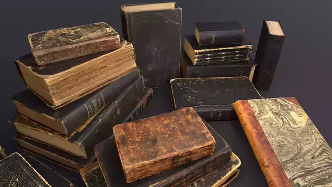 Old Damaged Books set - PBR Game ready Low poly Low-poly 3D model