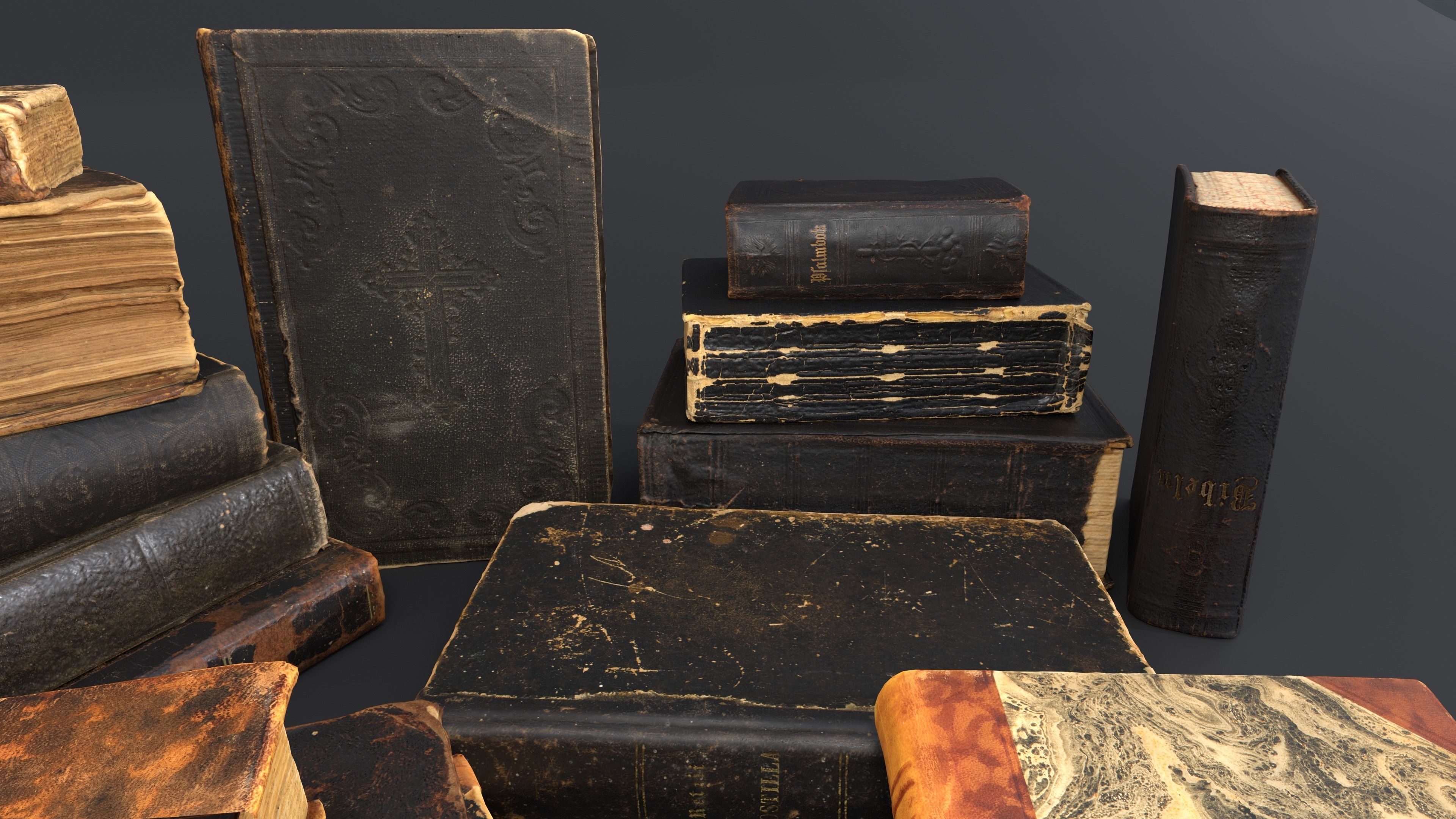 Old Damaged Books set - PBR Game ready Low poly Low-poly 3D model_5