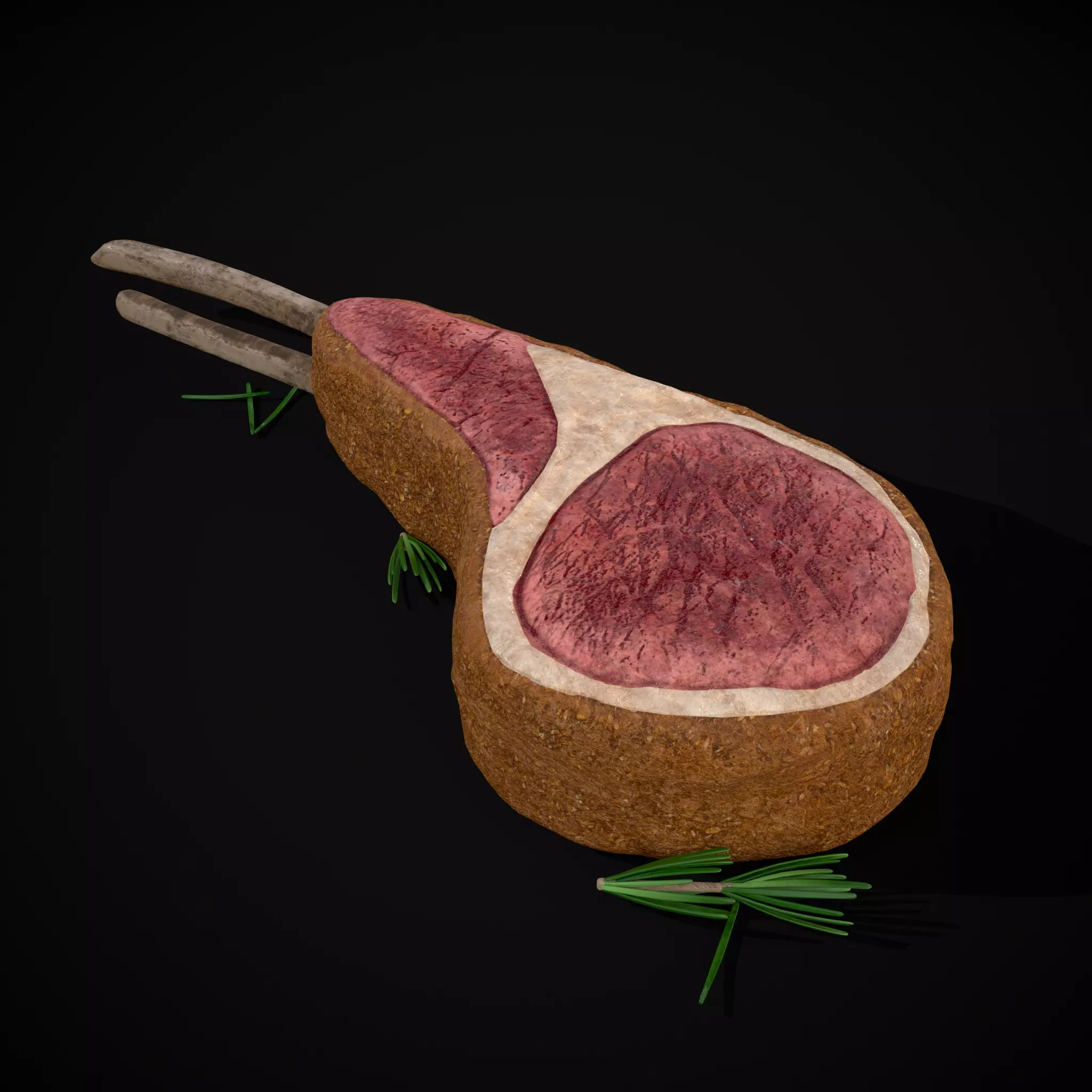 Breaded Rack of Lamb with Rosemary Low-poly 3D model_0