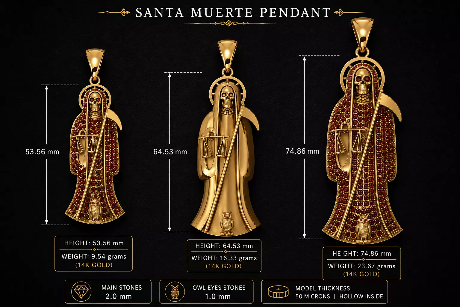 3 MODELS Holy Death Pendant 3D STL 3DM Skull Santa Muerte 3D print model