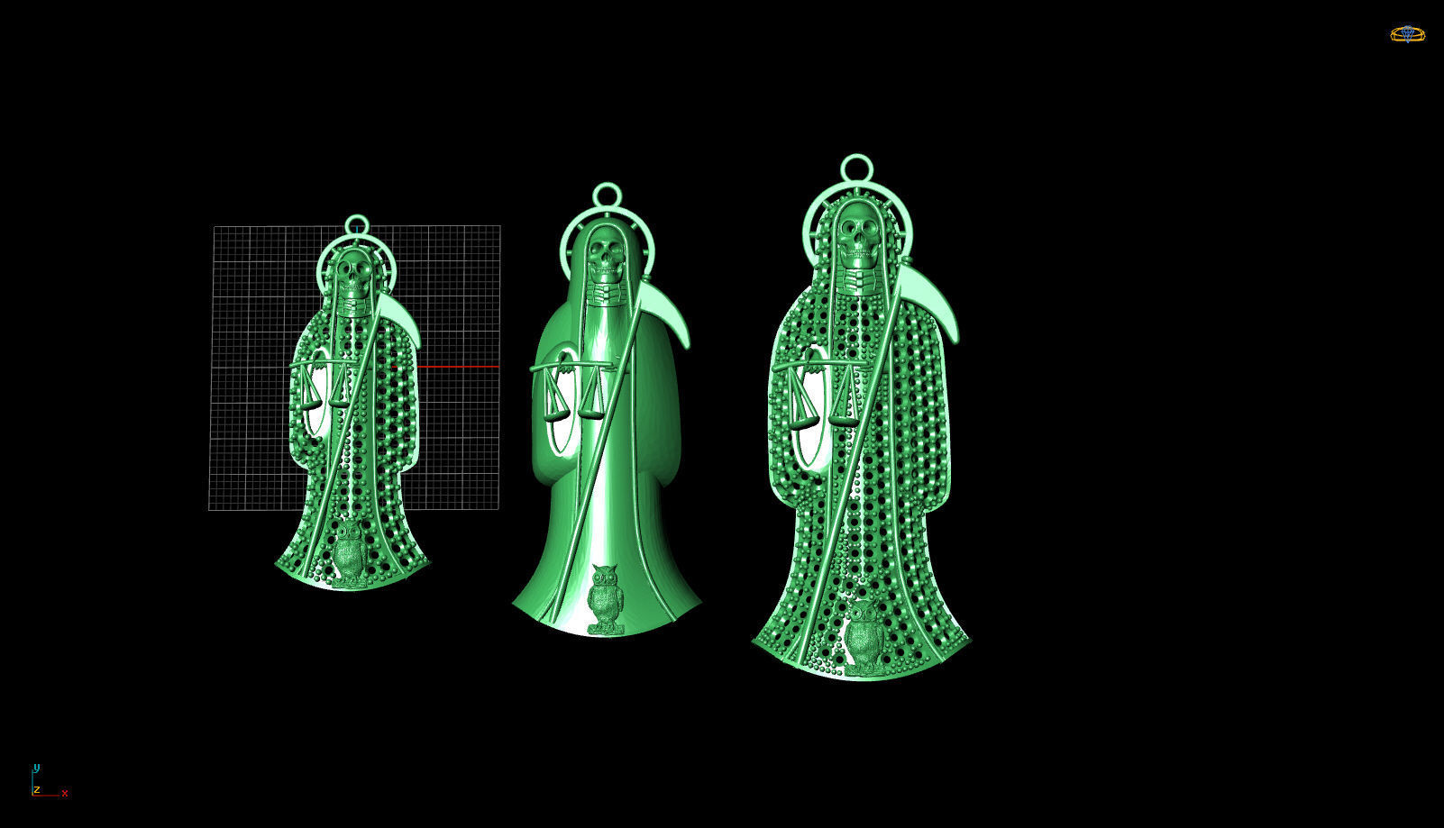 3 MODELS Holy Death Pendant 3D STL 3DM Skull Santa Muerte 3D print model_13