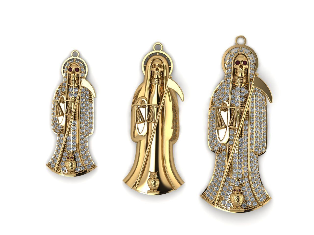 3 MODELS Holy Death Pendant 3D STL 3DM Skull Santa Muerte 3D print model_3