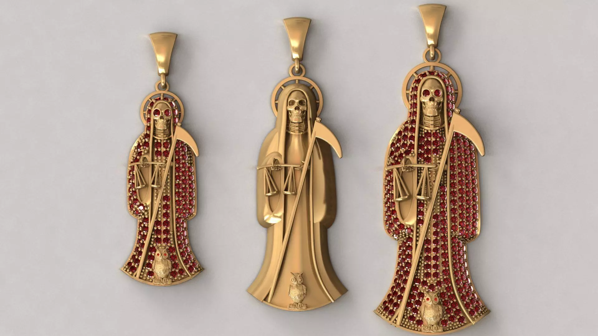 3 MODELS Holy Death Pendant 3D STL 3DM Skull Santa Muerte 3D print model_0