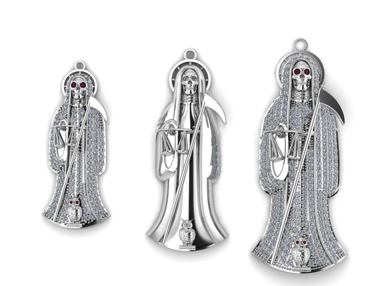 3 MODELS Holy Death Pendant 3D STL 3DM Skull Santa Muerte 3D print model_6