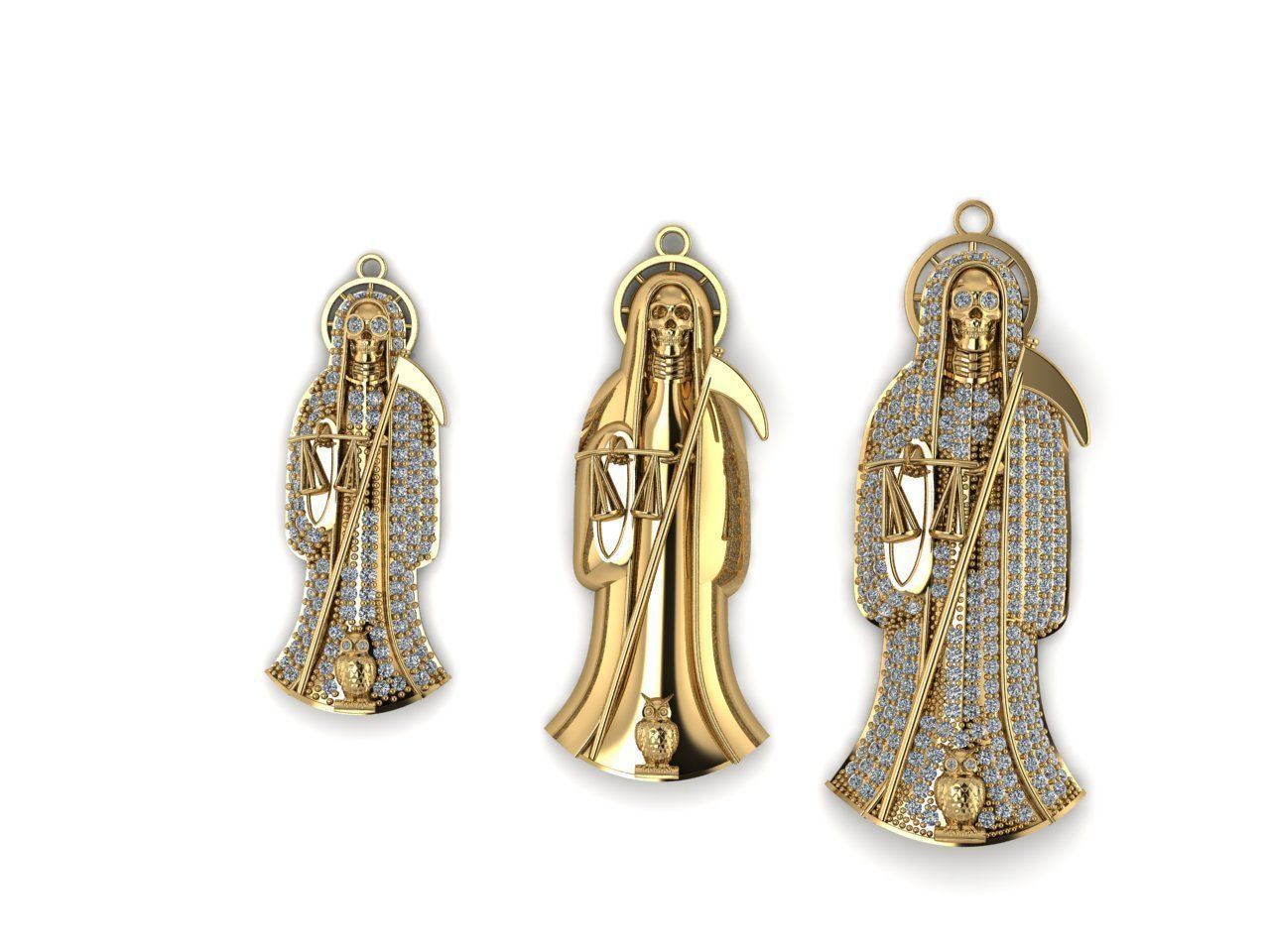 3 MODELS Holy Death Pendant 3D STL 3DM Skull Santa Muerte 3D print model_7