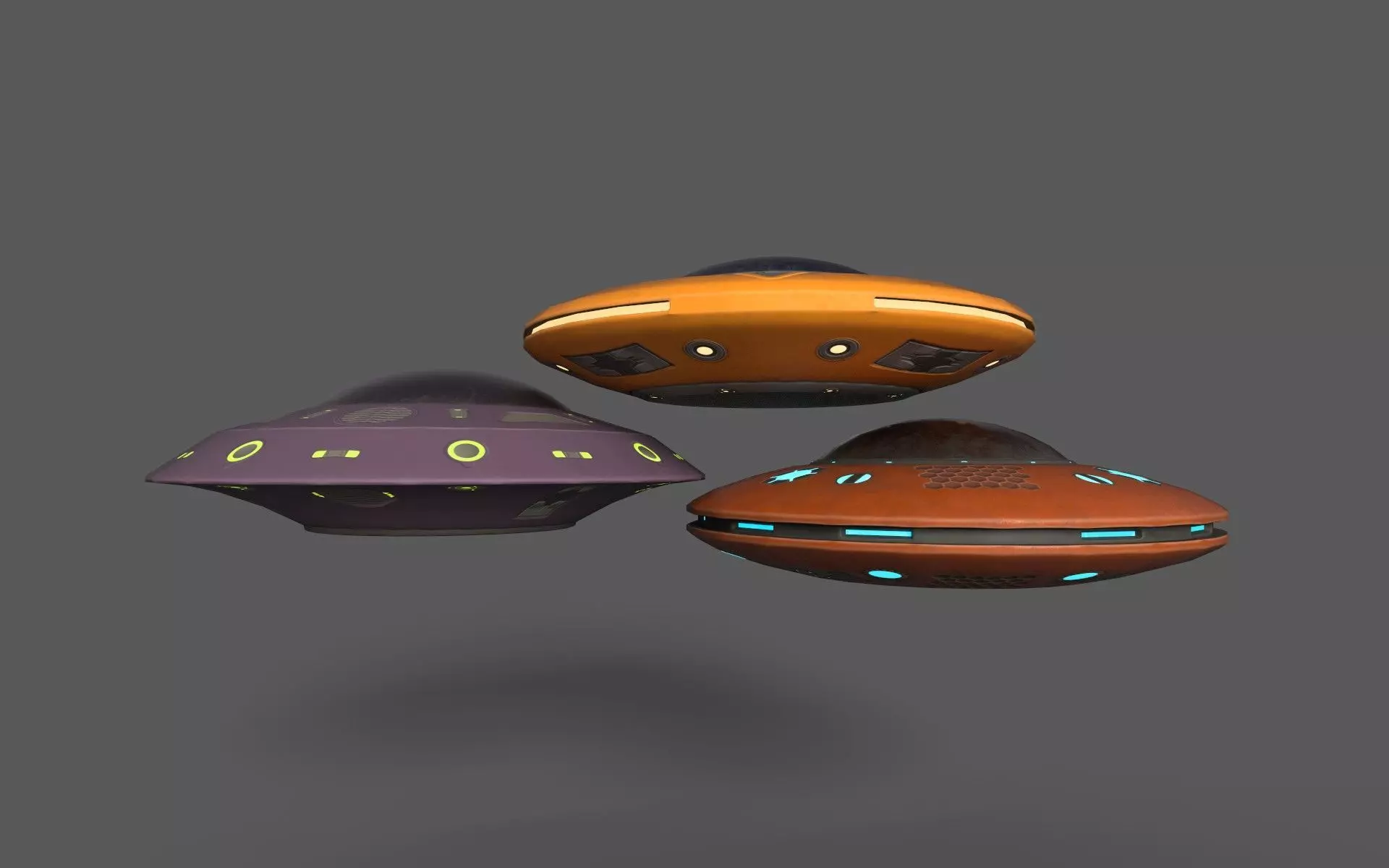 Alien Spaceships Low-poly 3D model_0