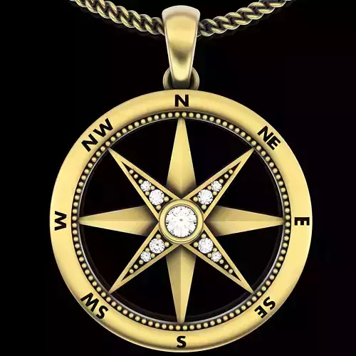 Compass pendant silver gold printable jewelry 3D model
