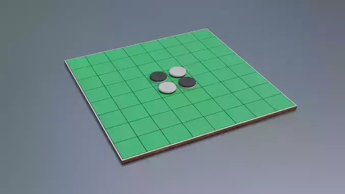 Reversi game board with four squares Low-poly 3D model
