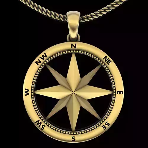 Compass pendant silver gold printable jewelry 3D model