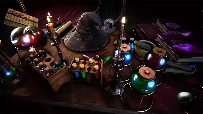 Wizard Table Props  30 Assets Low-poly 3D model
