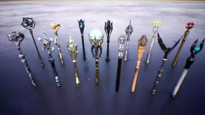 Wizard Staffs  15 Assets Low-poly 3D model