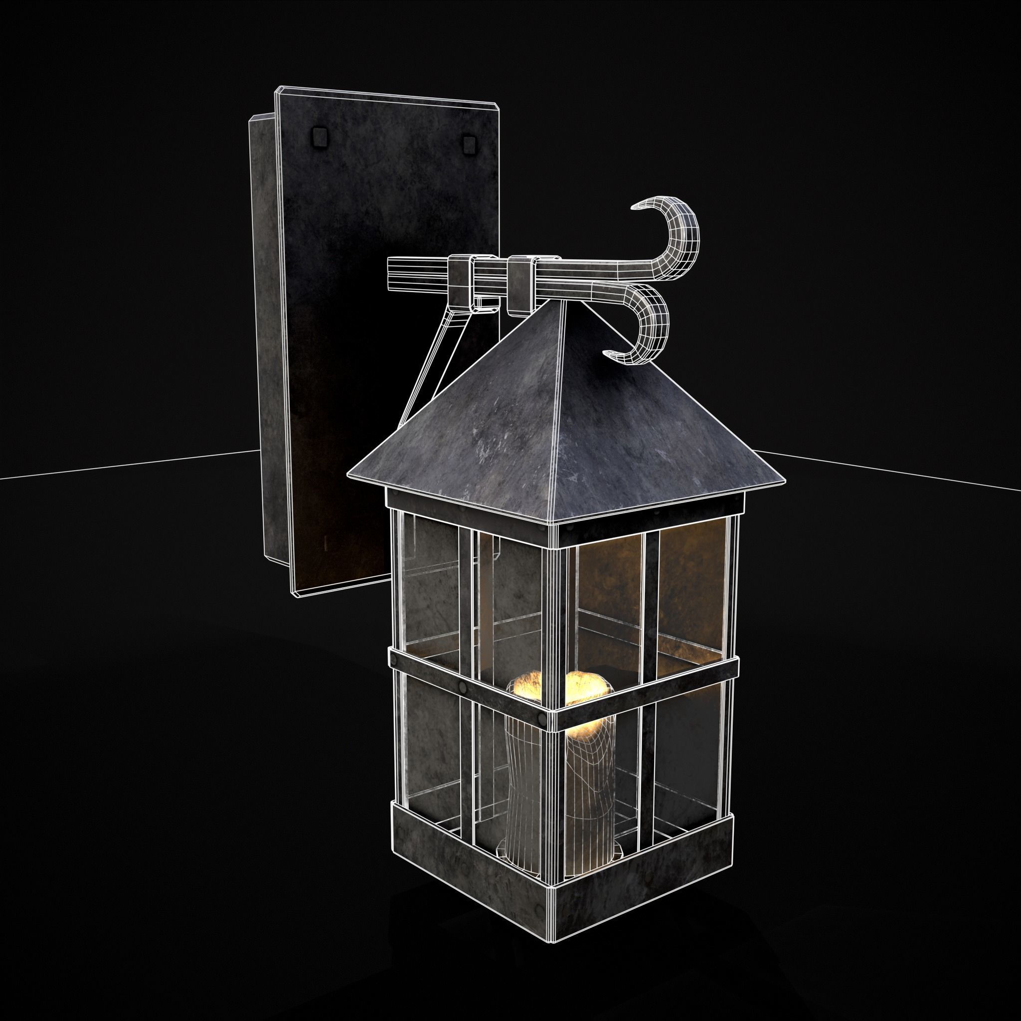 Wall Mounted Metal Square Candle House Low-poly 3D model_30