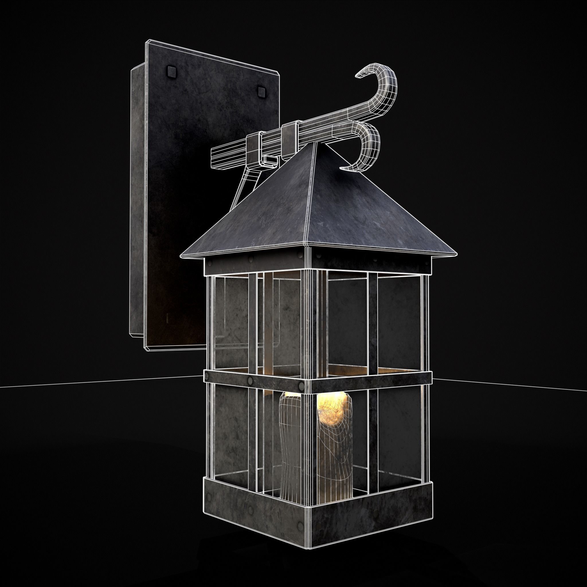 Wall Mounted Metal Square Candle House Low-poly 3D model_2