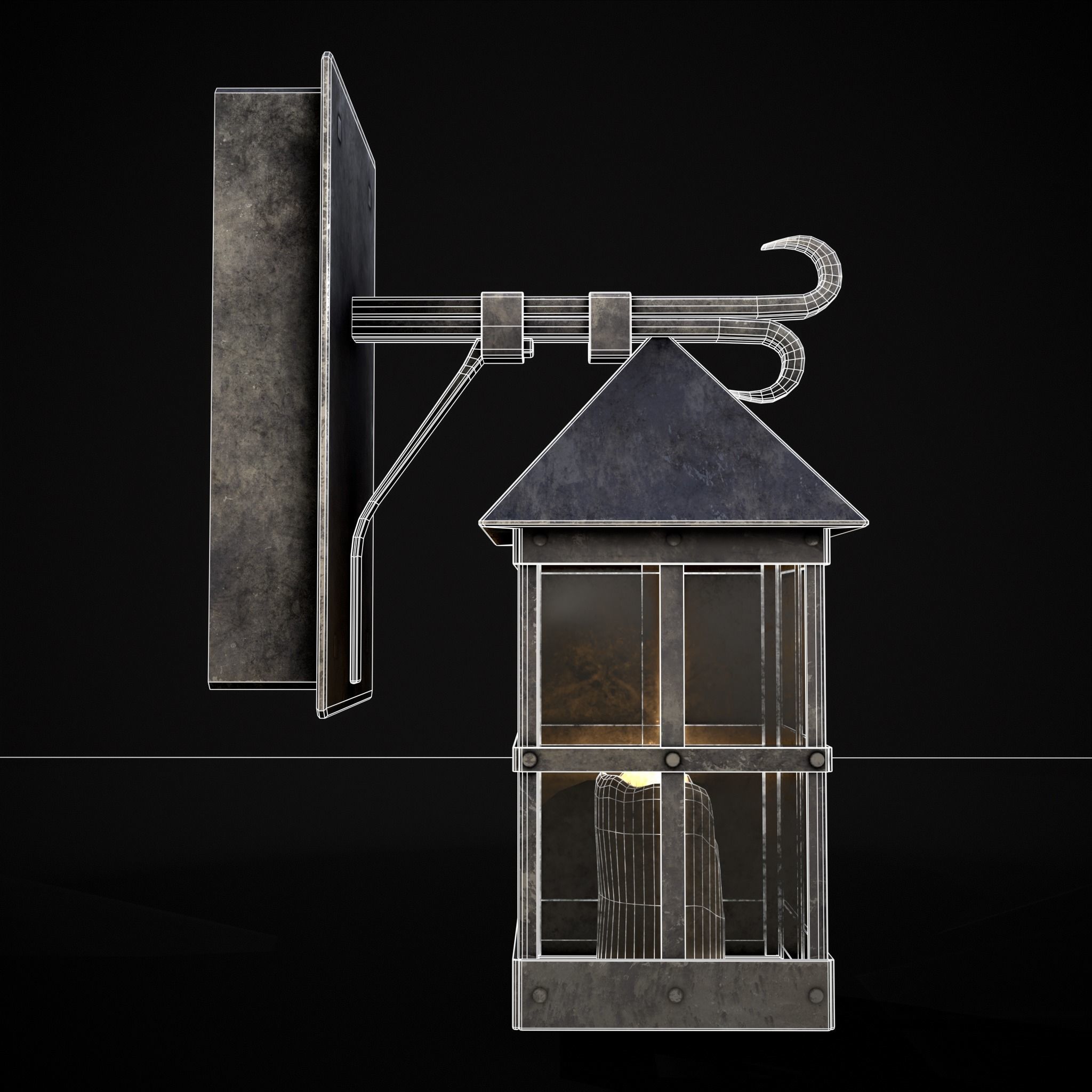 Wall Mounted Metal Square Candle House Low-poly 3D model_12