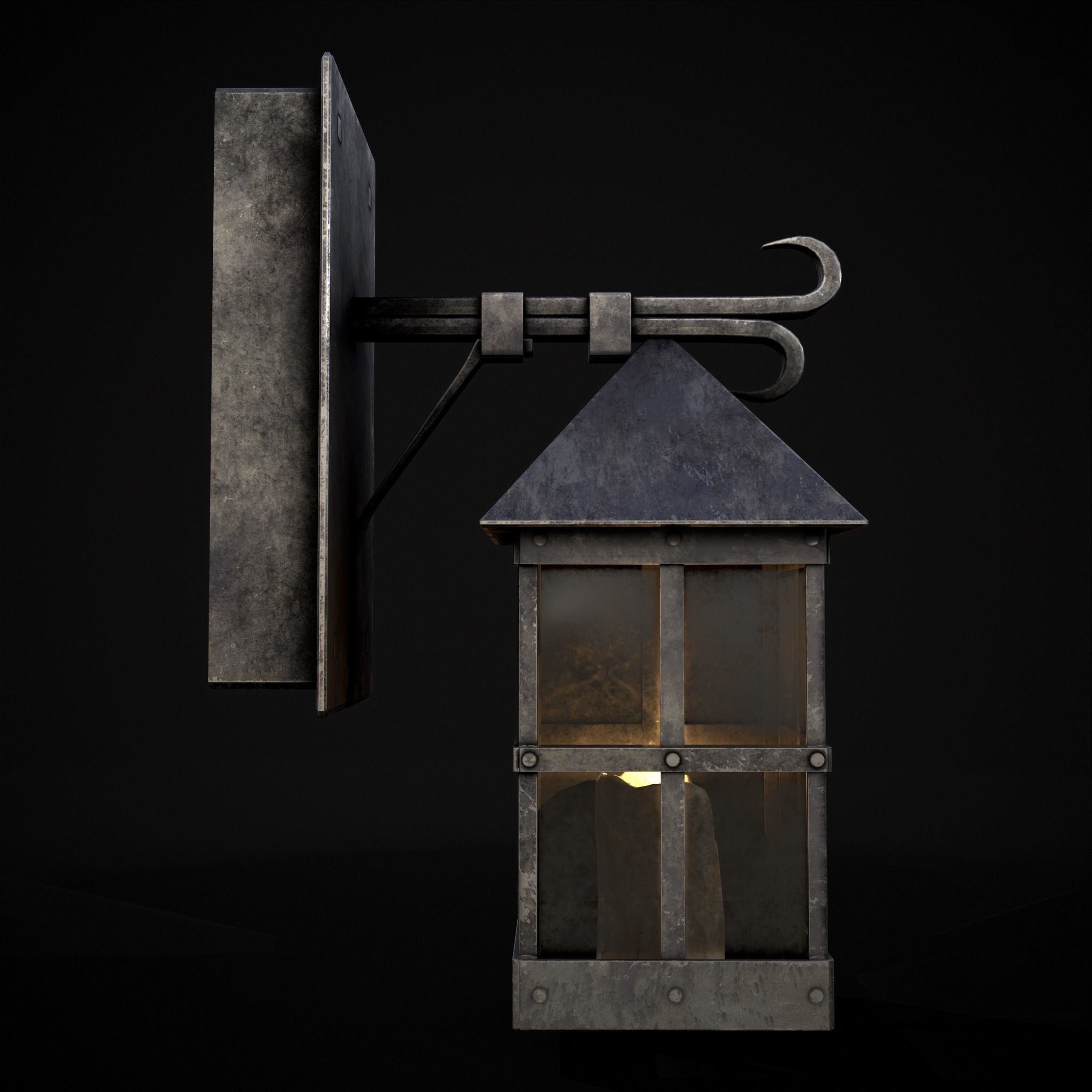 Wall Mounted Metal Square Candle House Low-poly 3D model_11