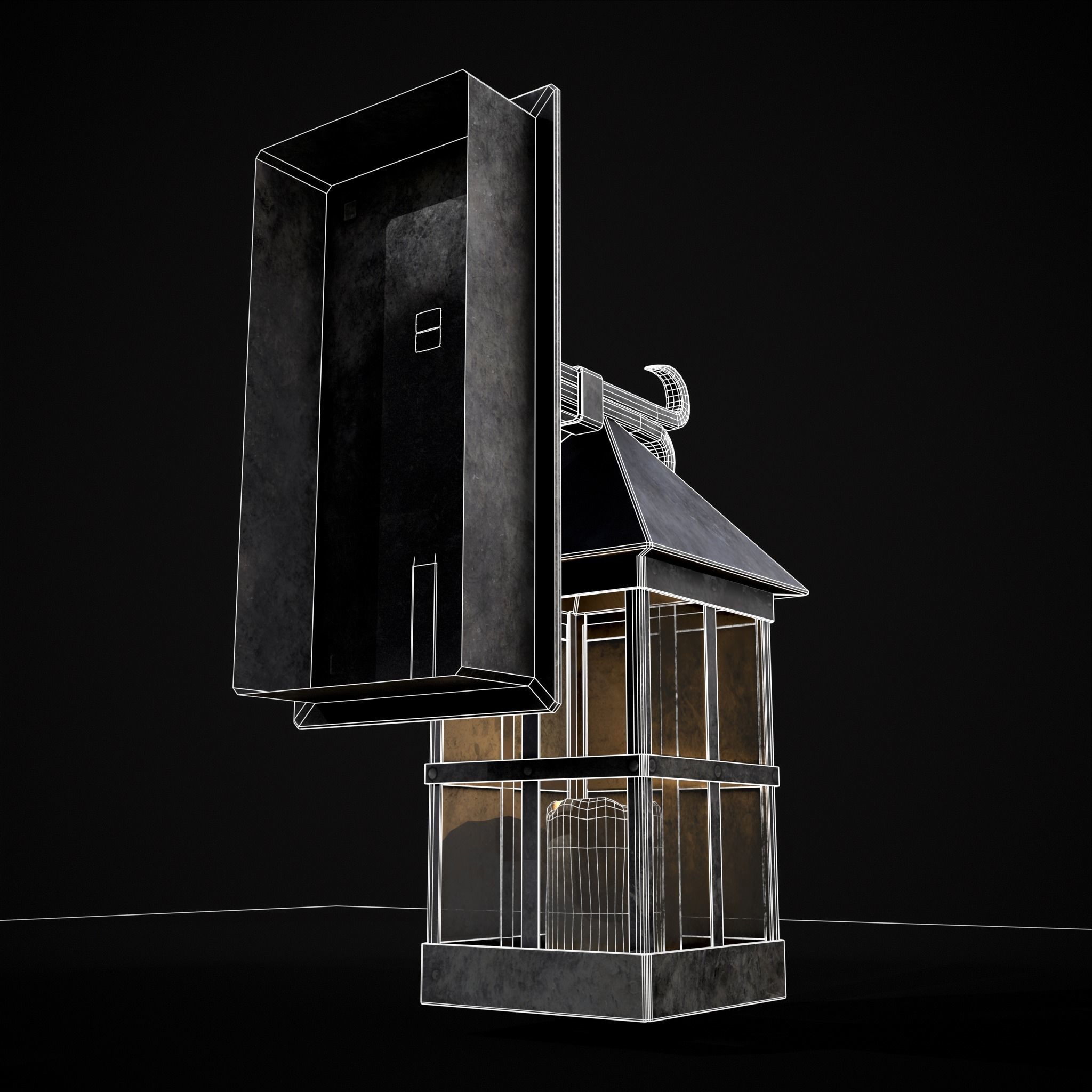 Wall Mounted Metal Square Candle House Low-poly 3D model_10