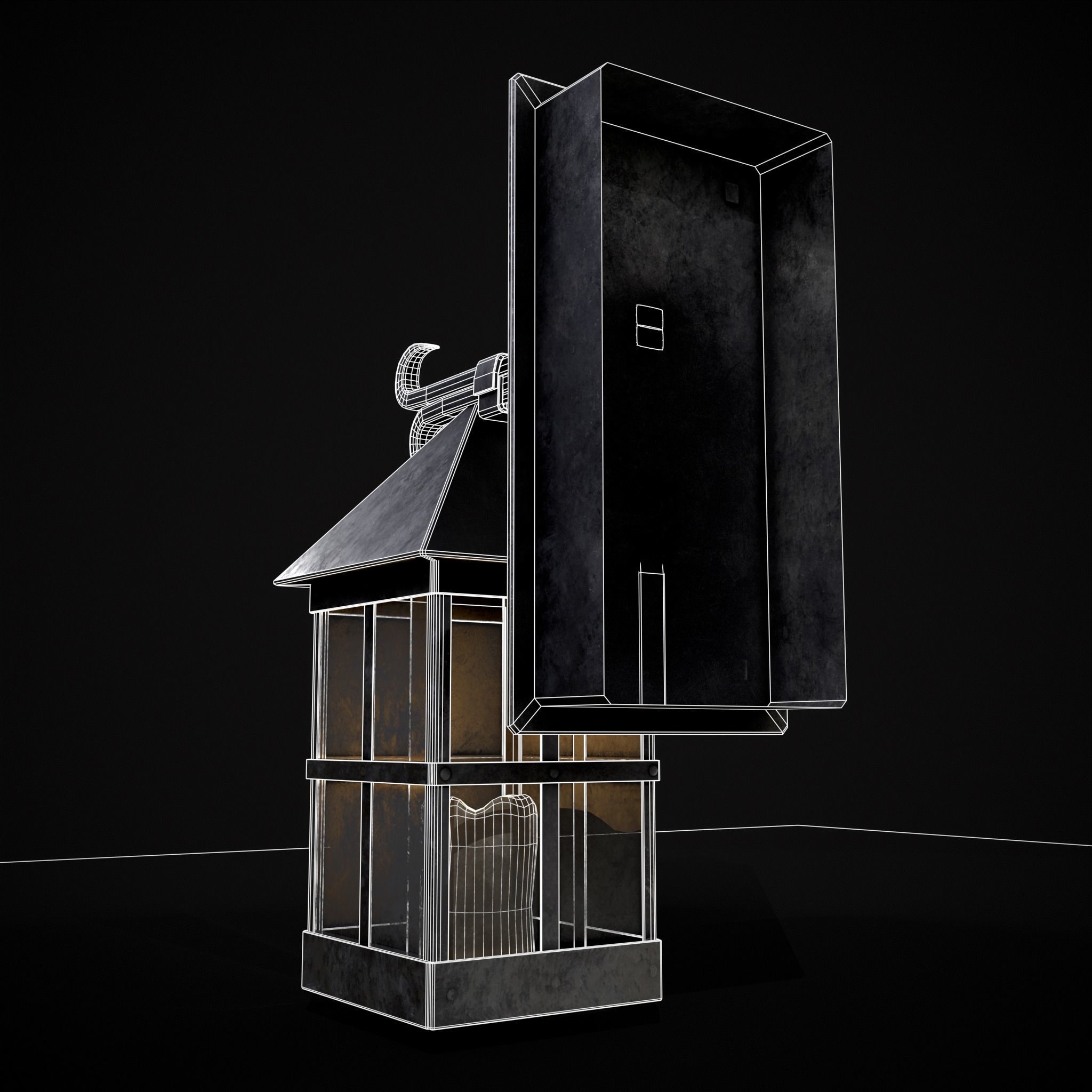 Wall Mounted Metal Square Candle House Low-poly 3D model_8