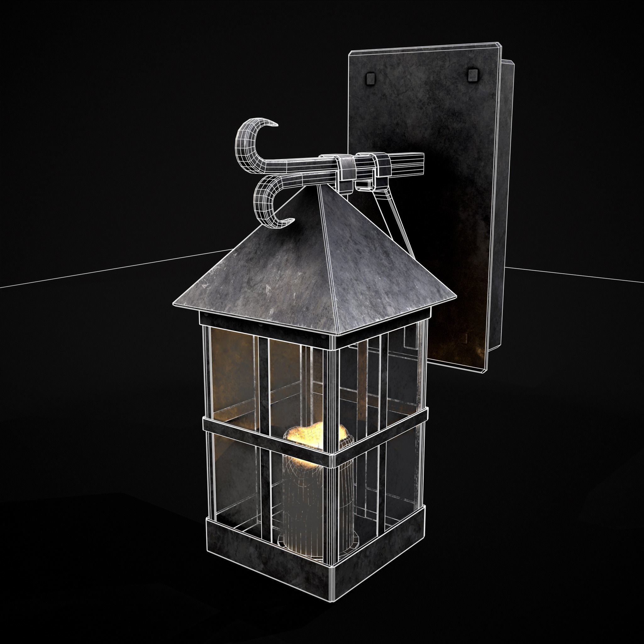 Wall Mounted Metal Square Candle House Low-poly 3D model_22